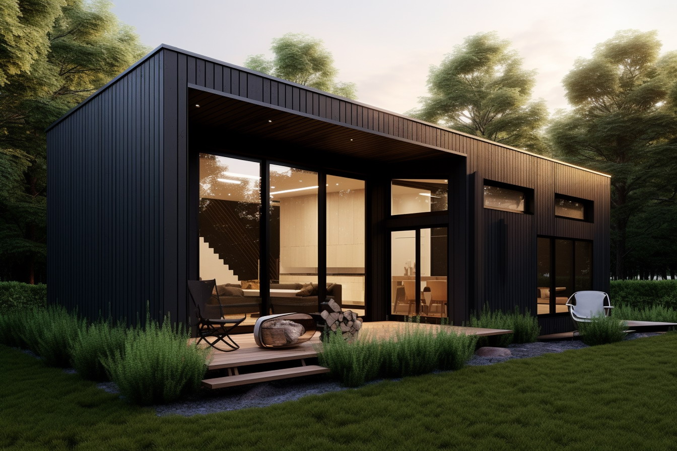 tomhuang__a_black_modern_cabin_on_grass_and_a_garden_in_the_sty_4578be95-4172-4290-8188-0e8d57aac600