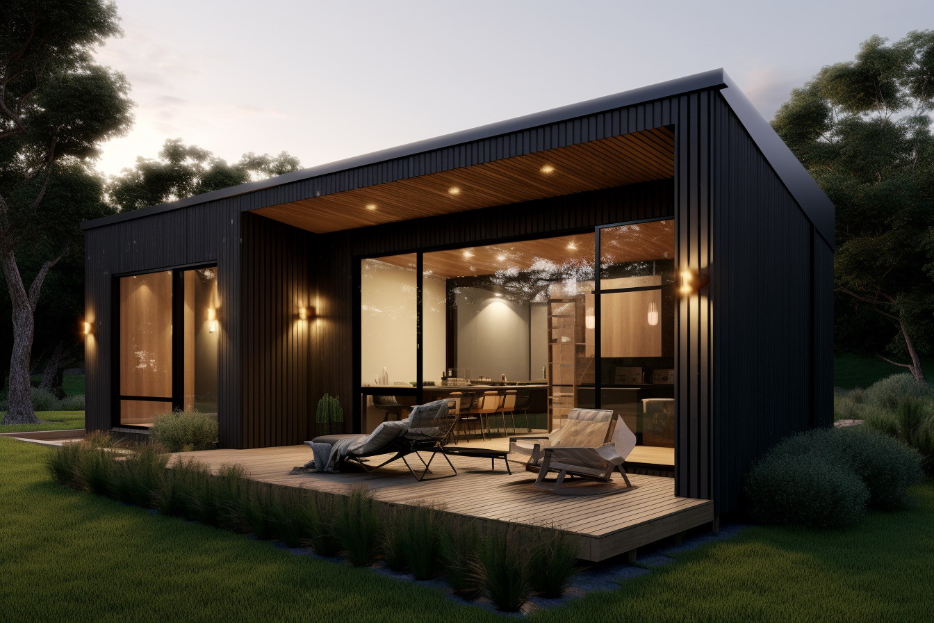 tomhuang__a_black_modern_cabin_on_grass_and_a_garden_in_the_sty_69c204a8-7404-49d0-bd13-8165717f8ff4