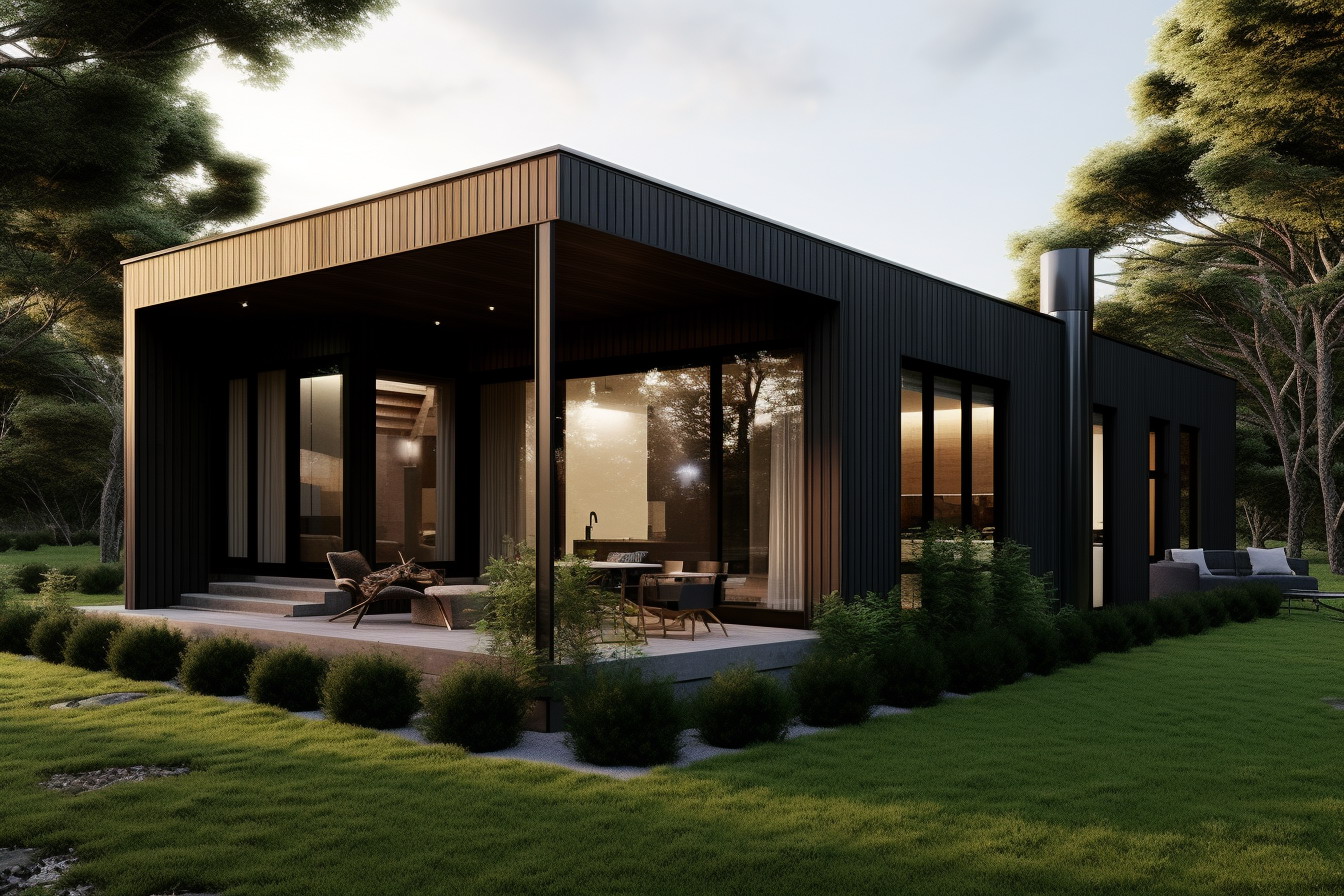 tomhuang__a_black_modern_cabin_on_grass_and_a_garden_in_the_sty_7fa93974-6254-4747-aefb-876b19f28eed